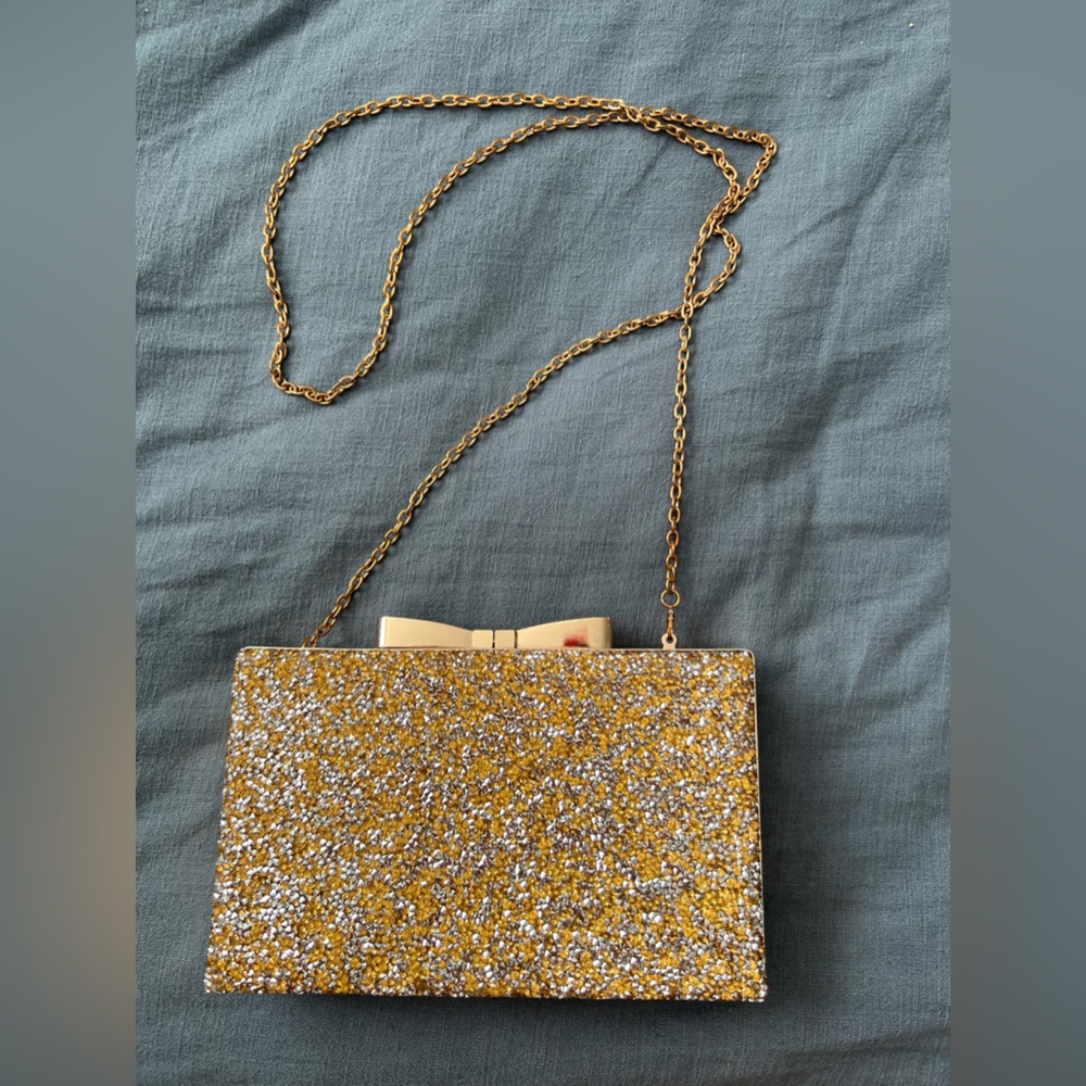 Gold and Silver Glitter Vintage Charlotte Russe clutch with chain evening bag